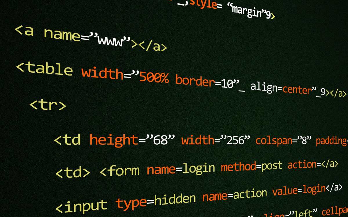 code source HTML visible sur écran sombre balises et attributs